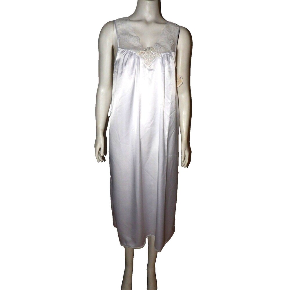 Sugar Plum White Nightgown Lace Satin Embroidery Size S Bridal New NOS Slip Vtg